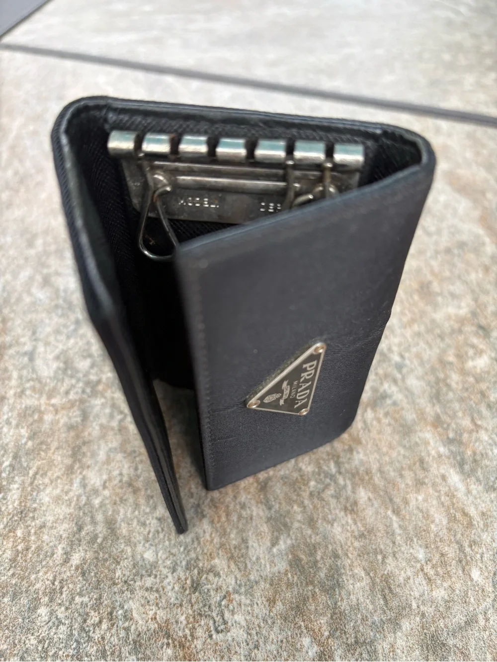 Prada Black Nylon Triangular Logo Compact Wallet